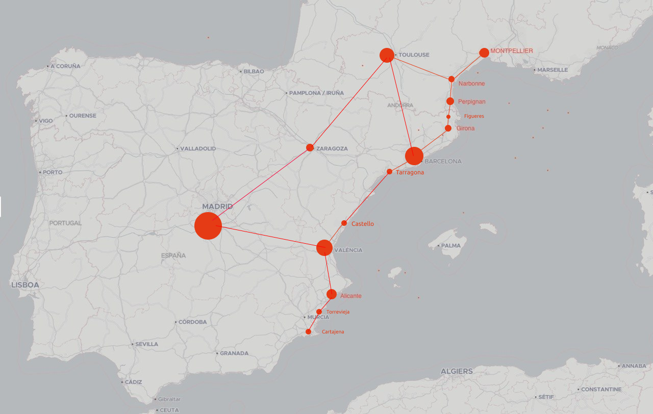 Barcelone, Valence,Toulouse, Alicante, Perpignan, Narbonne, Girone – tabla comparativa